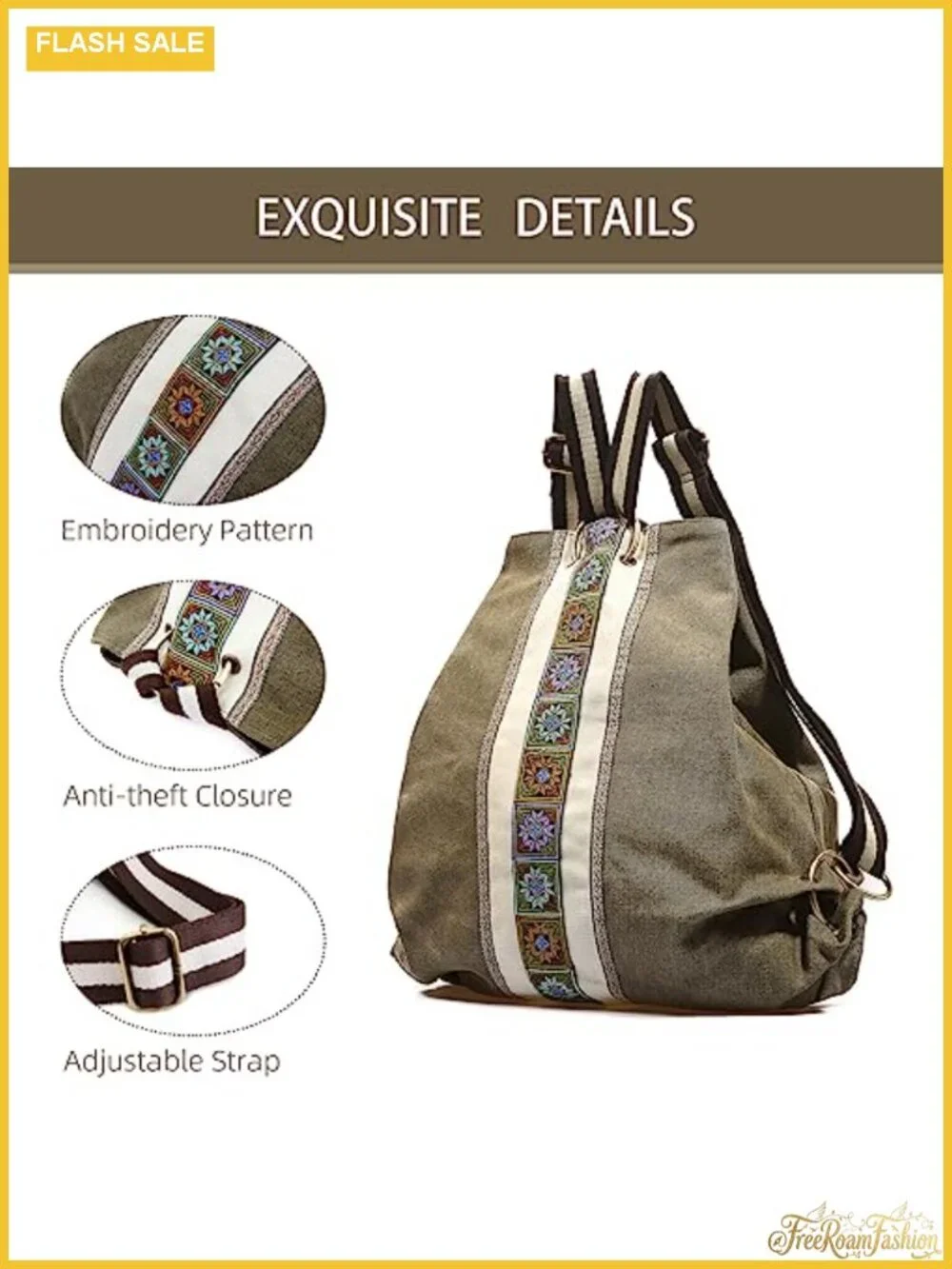 Heavy-duty anti-theft canvas backpack with copper buckle